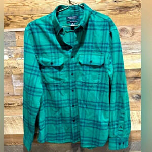 Banana Republic organic cotton flannel green black plaid unisex 90s grunge US M